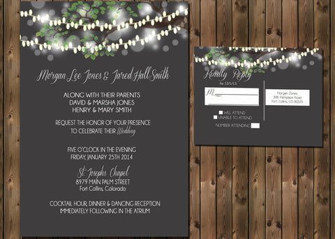 Wedding Invitation with Lights in Tree Package, Digital File