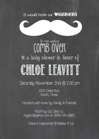 Baby Boy Shower Invitation, Chalkboard Style with Mustache