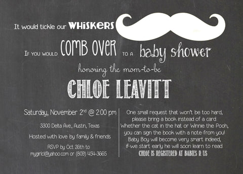 Baby Boy Shower Chalkboard Mustache Invitation Black and White