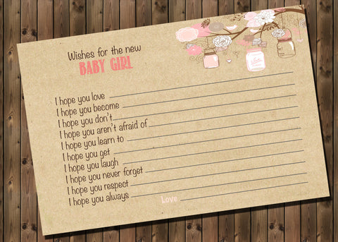 Baby Girl Shower Advice Card, Wishes for the Baby, Digital File, Printable