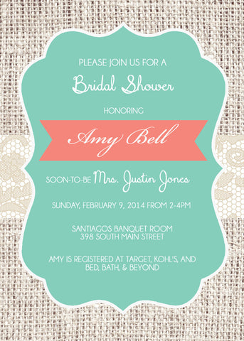 Bridal Shower Invitation with Burlap and Lace