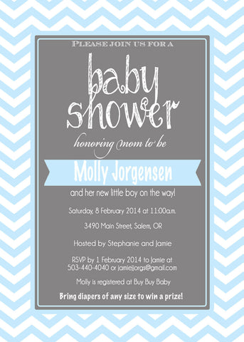 Baby Boy Shower Chevron Invitation, Digital File, PRINTABLE