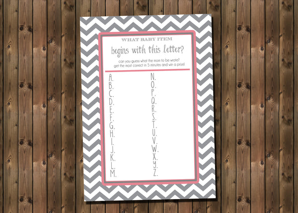 Baby Shower Alphabet Game Card, Instant Download, Digital file,