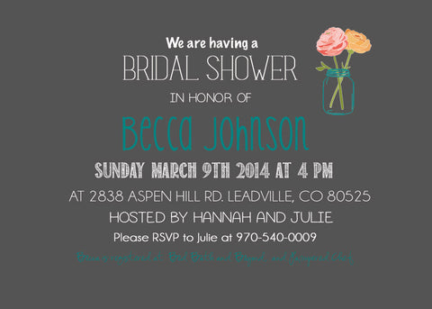 Bridal Shower Invitation with Mason Jars and Flowers