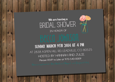 Bridal Shower Invitation with Mason Jars and Flowers