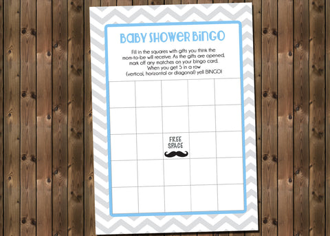 Bingo Game Card for Baby Baby Mustache Shower , Instant Download, Digital file,