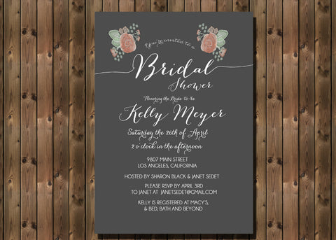 Bridal Shower Invitation Shabby Chic with Flowers