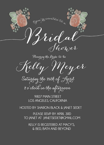 Bridal Shower Invitation Shabby Chic with Flowers