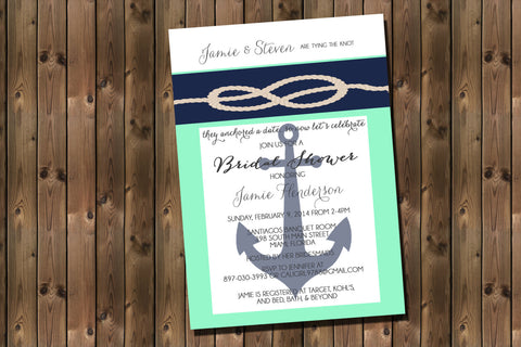 Nautical Anchor Bridal Shower Invitation with Rope and Anchor