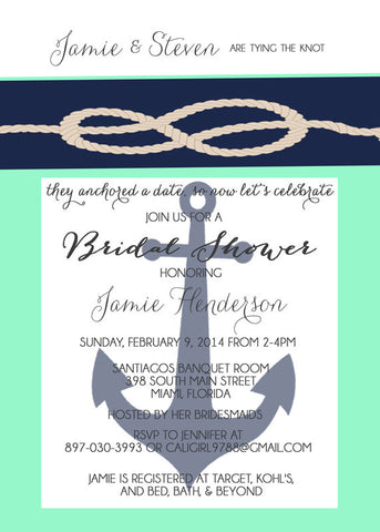 Nautical Anchor Bridal Shower Invitation with Rope and Anchor