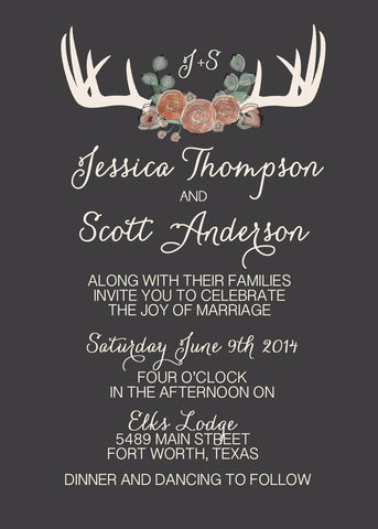 Rustic Antler with Flowers Wedding Invitation Package