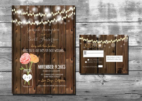 Rustic Wedding Invitation with lights and mason jar Package
