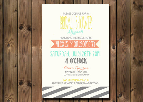 Rustic Chic Peach and Mint Bridal Brunch Shower Invitation Baby Shower Invite Printable or Printed Cards