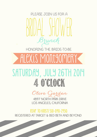 Rustic Chic Peach and Mint Bridal Brunch Shower Invitation Baby Shower Invite Printable or Printed Cards