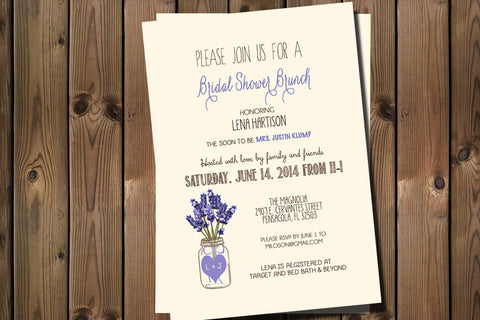 Bridal Shower Brunch Invitation Lavender Mason Jar, Digital File, PRINTABLE