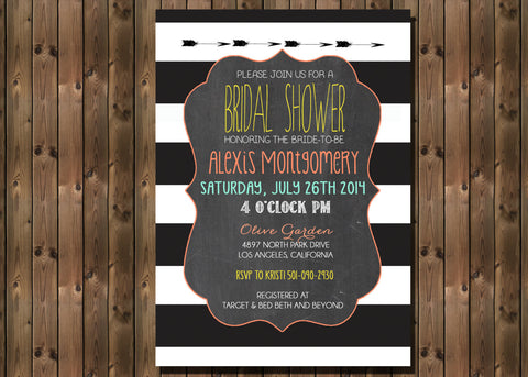 Chalkboard Bridal Shower Invitation or Baby Shower Invite with arrows, Printable or Printed Cards