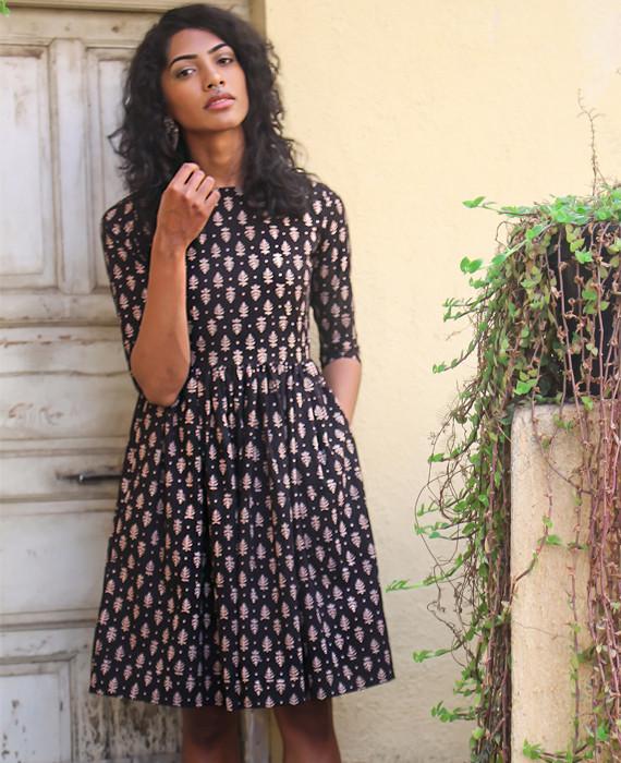 cotton block print dress