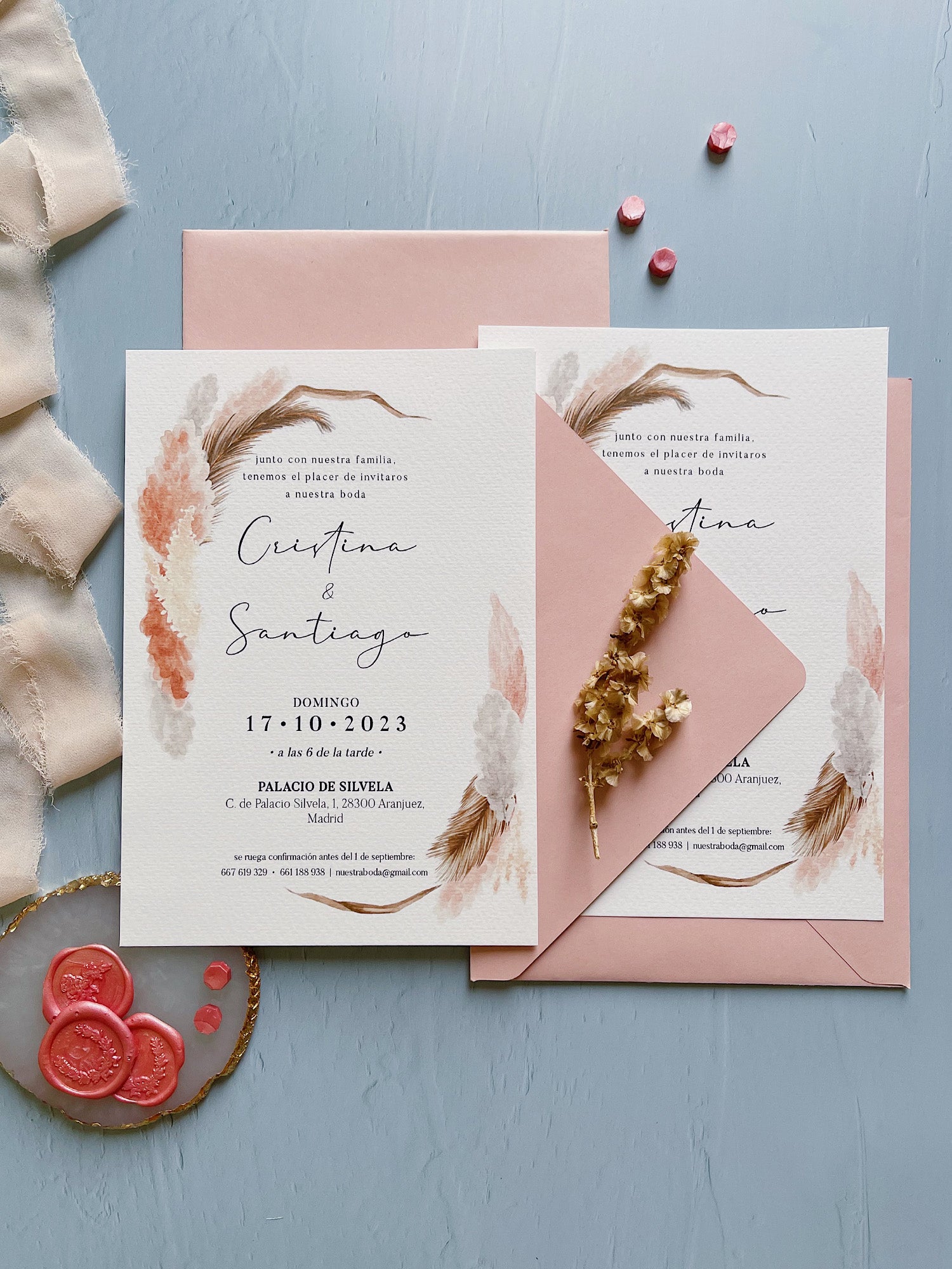 temperamento Kilimanjaro Perceptivo Invitación de Boda Pampas – lainvitaciondeliana