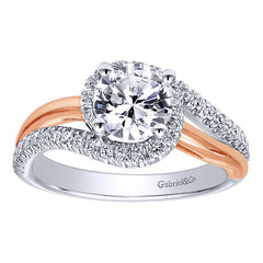 Rose and White Gold Diamond Halo Engagement Ring