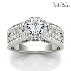 Halo Engagement Ring with Scrollwork