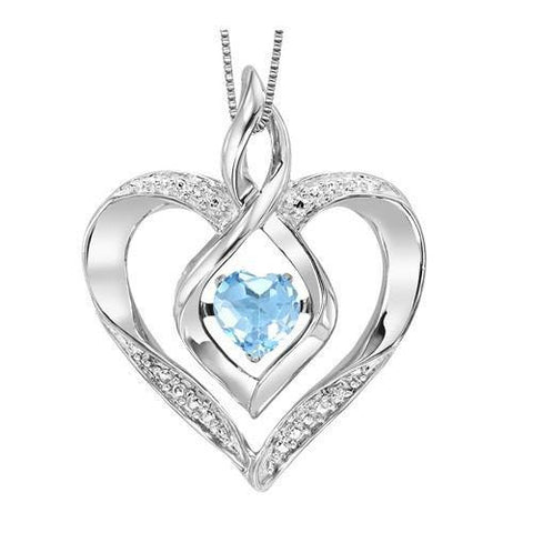 Sterling Silver Blue Topaz and Diamond Heart Necklace