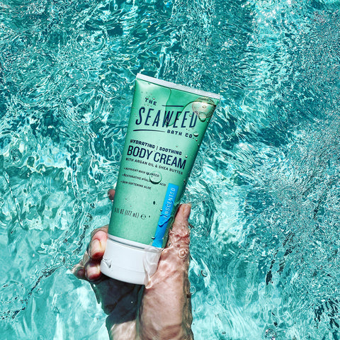 Hand Hold The Hydrating, Soothing Body Cream in Unscented Tube. The Seaweed Bath Co.