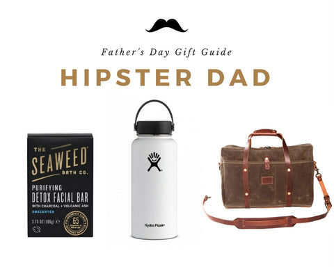 Father's Day Gift Guide Detox Facial Bar. Hydro flask Brand Water bottle. Office Leather Bag. The Seaweed Bath Co.