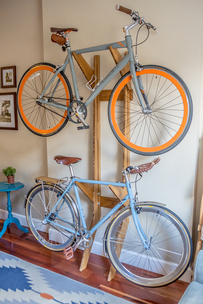 wooden wall bike rack
