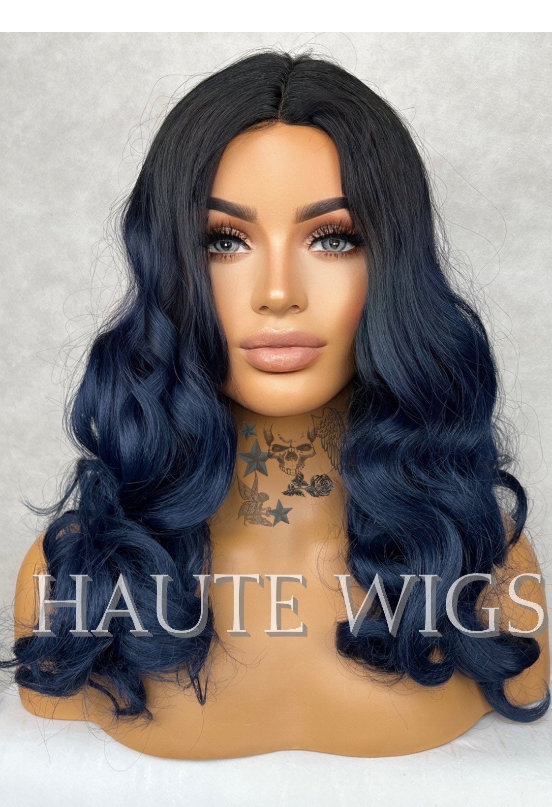 Wavy short Ombre Dark Midnight Navy Blue Wig NO Lace Front Human Hair –  Haute Wigs