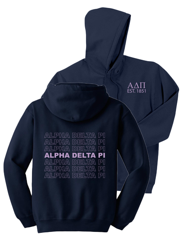 børste Hændelse Tæt Alpha Delta Pi Repeating Name Hooded Sweatshirts – Greek Graduate
