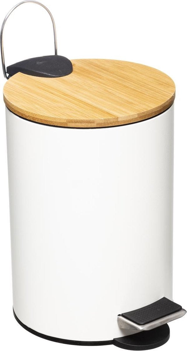 verwijderen Knop Grillig Pedaalemmer 3 liter met Bamboe Deksel – Wit / Bamboe – Vuilnisbak – Af –  beaubybo