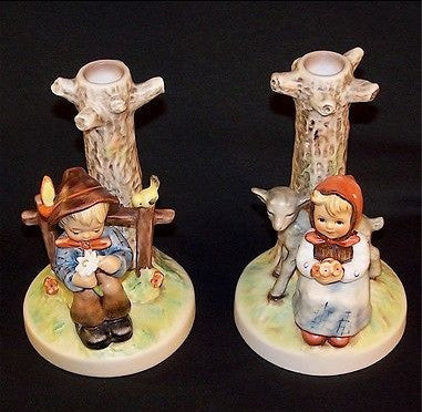 MI Hummel Candle Stick Holders Set She Loves Me and Good Friends HUM678, HUM679-Other-Oakview Collectibles