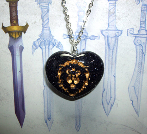 Love of the ALLIANCE World of Warcraft inspired REAL STONE Blue goldstone Heart pendant