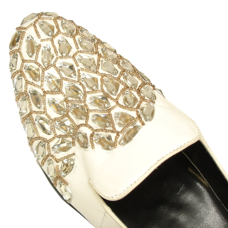 FI-7023 White Leather with Clear Stones Fiesso by Aurelio Garcia Slip on 
