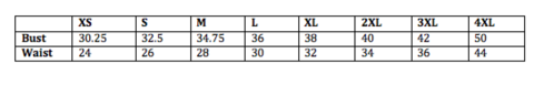 Belle Size Chart