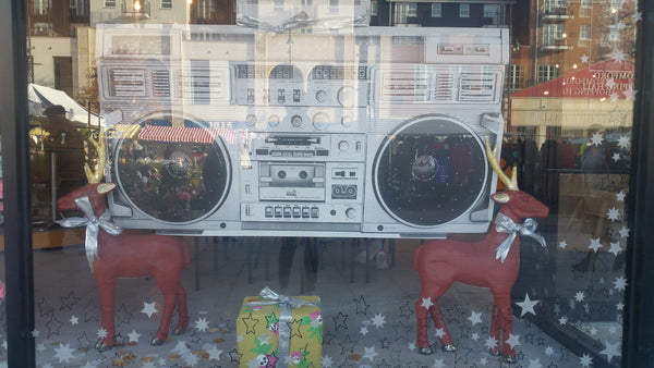 Boombox in window