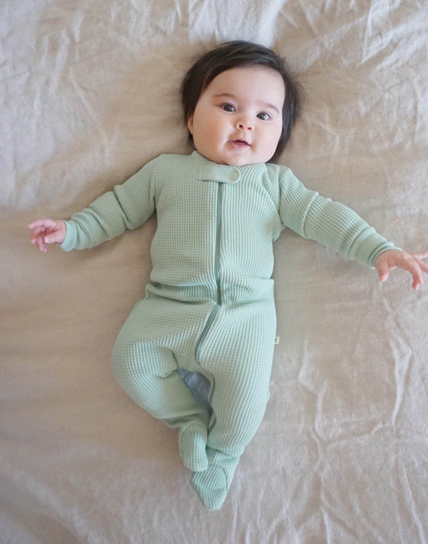 Noble Organic Waffle Footie Sleeper in Sage