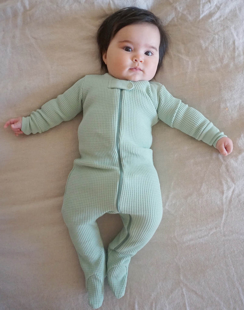 Noble Organic Waffle Footie Sleeper in Sage