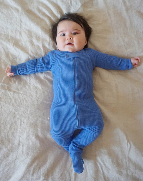 Noble Organic Waffle Footie Sleeper in French Blue