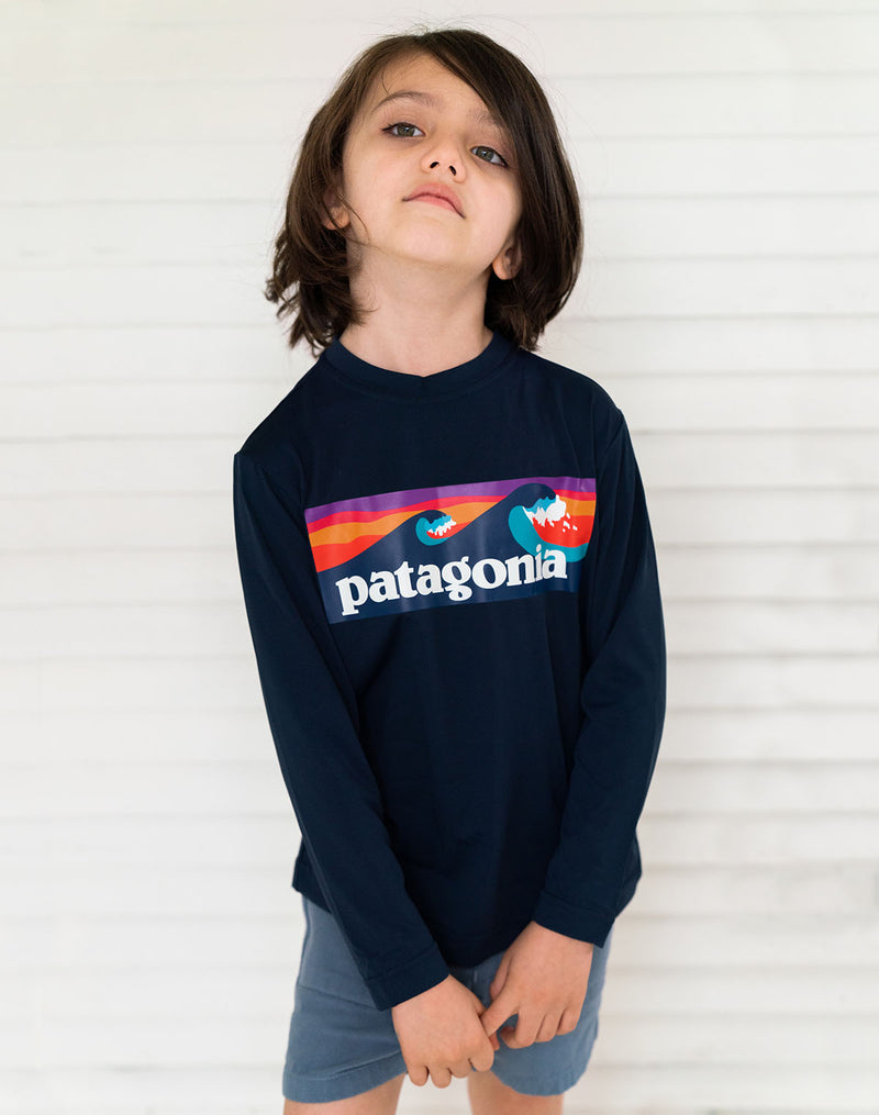 Patagonia Boy's Long Sleeve Cap Cool Daily T-Shirt in New Navy