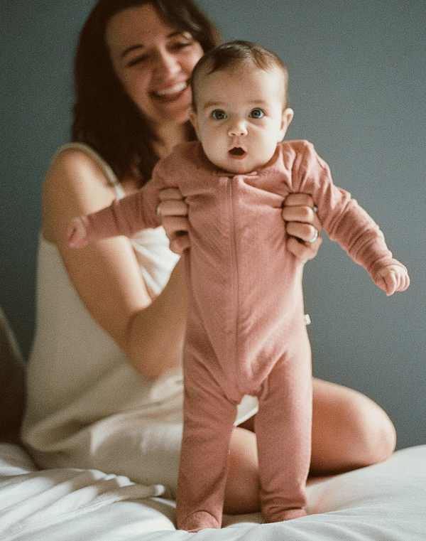 Noble Organic Pointelle Footie Sleeper in Dusty Rose