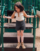 Noble Organic Waffle Henley Tee in Oat and Peanut Butter