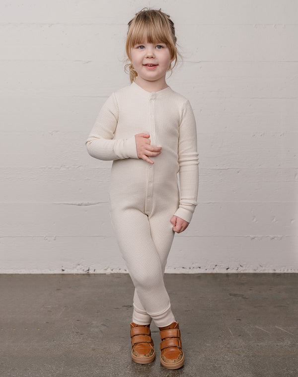 Noble Organic Waffle One-Piece Sleeper in Oat Milk