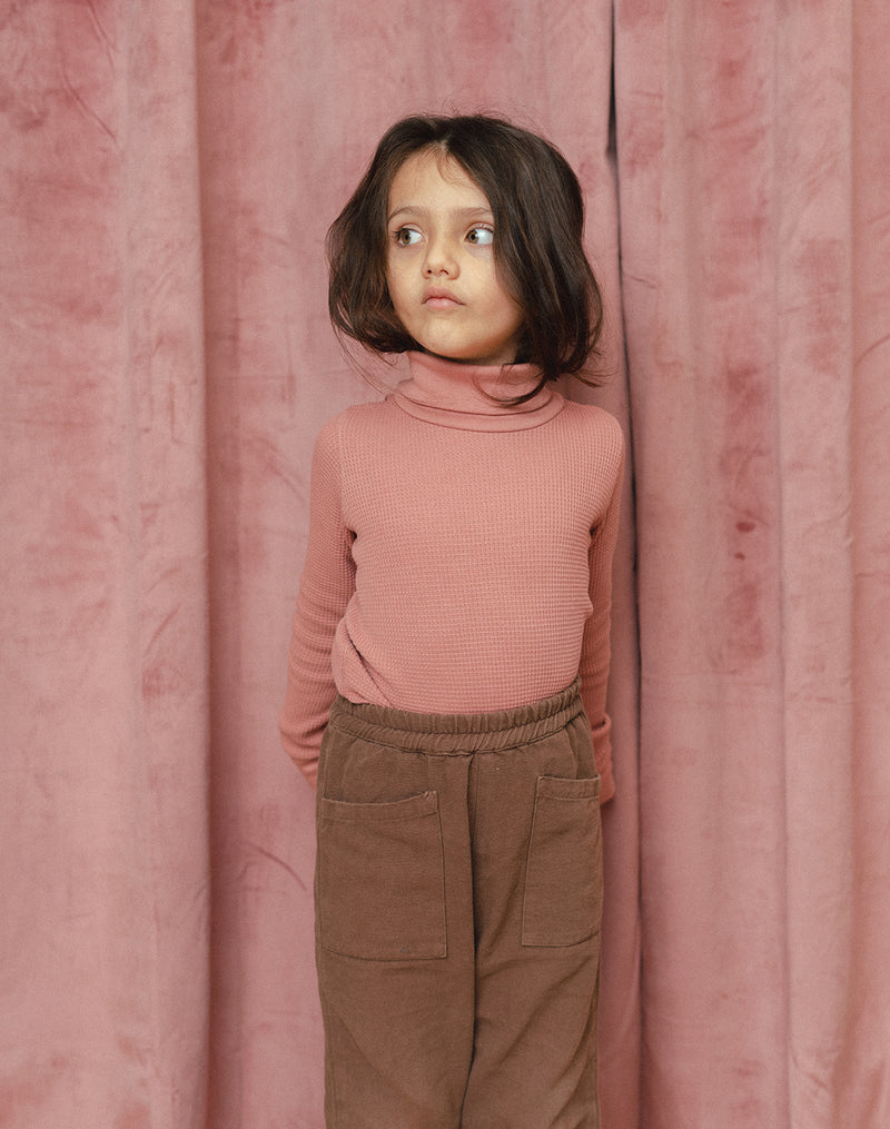 Noble Organic Waffle Turtleneck in Dusty Rose