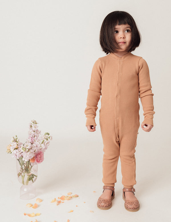 Noble Organic Waffle One-Piece Sleeper in Peanut Butter