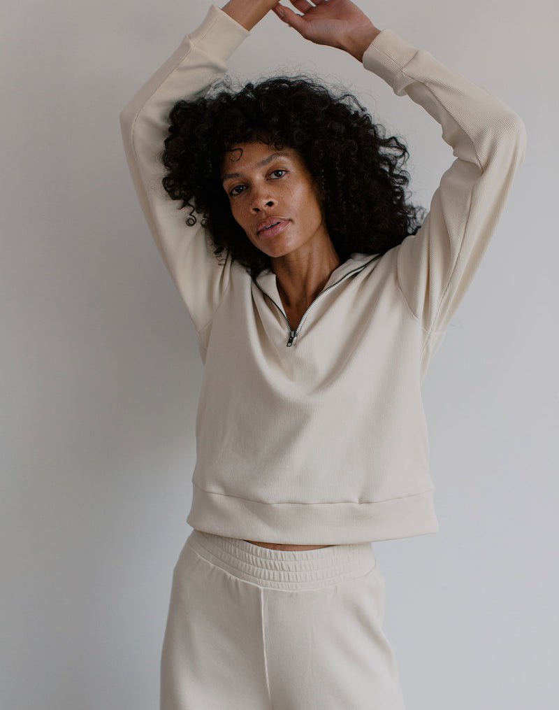 Noble Adult Organic Rib Flare Pant in Oat Milk