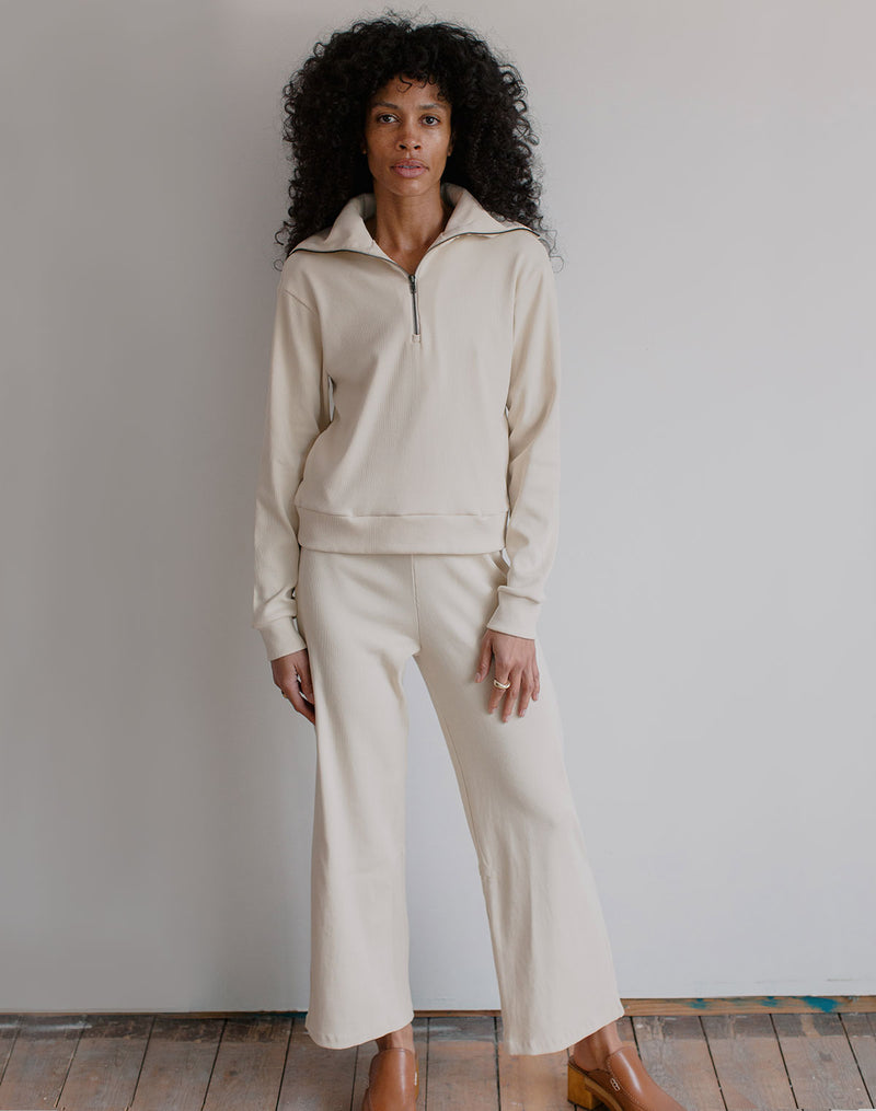 Noble Adult Organic Rib Flare Pant in Oat Milk