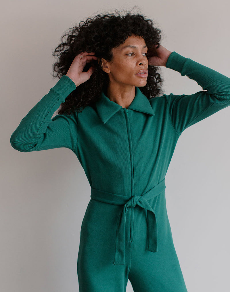 Noble Adult Organic Rib Jumpsuit in Pine