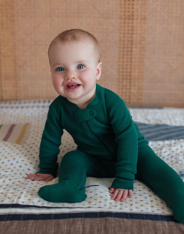 Noble Organic Waffle Footie Sleeper in Pine