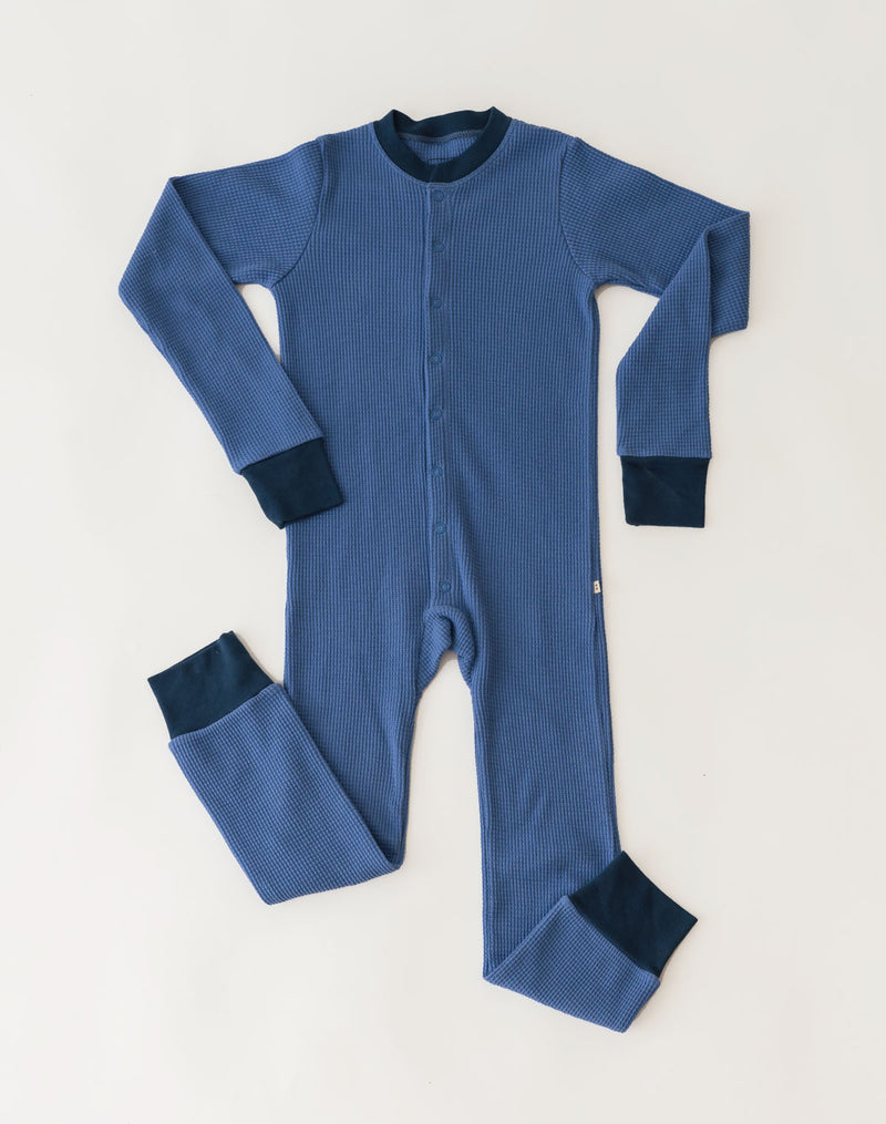 Noble Organic Waffle One-Piece Sleeper in French Blue & Indigo